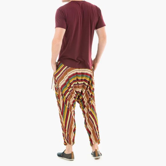 Buddha Pants Unisex Drawstring Boho Hippie Stripe Savannah Harem Pants Red - Picture 3 of 13
